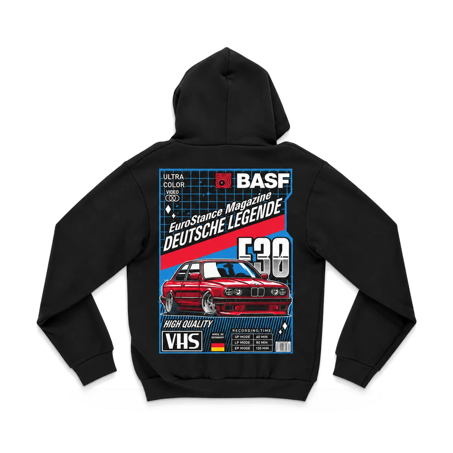 EuroStance E30 VHS Retro Hoodie back, product photo on white