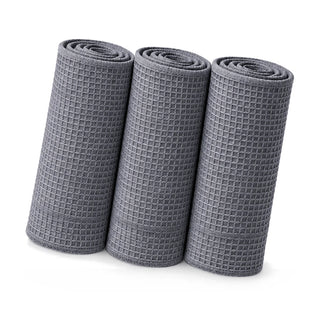 FibreKing Waffle Weave Glass Towels - 3 Pack | 300GSM Grey, product photo on white