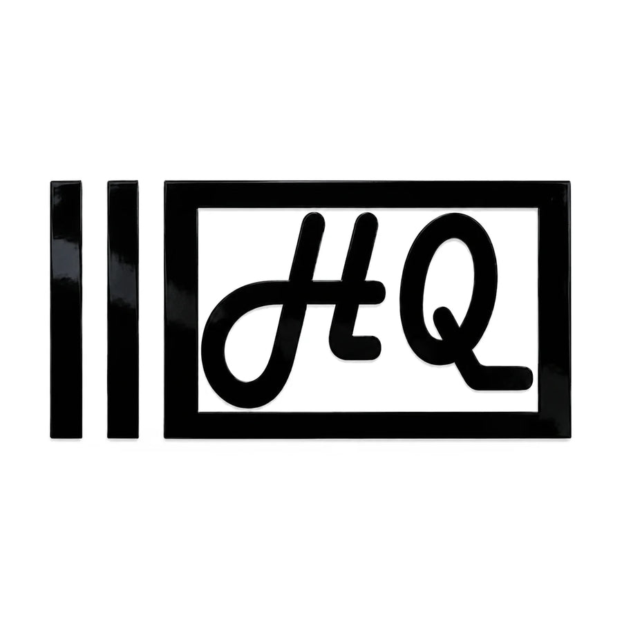 HQ Lined Box Logo Decal Sticker 135mm x 65mm Black, product photo on white