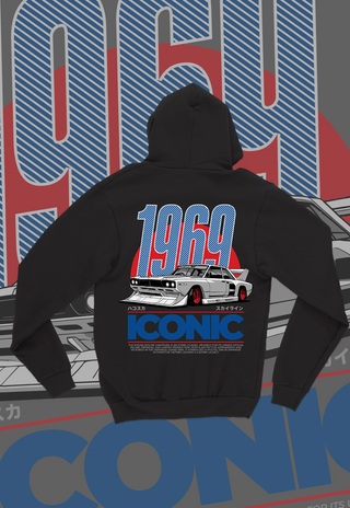 EuroStance 1960s Racing Division Hoodie back of the black hoodie with 1969 classic car print
