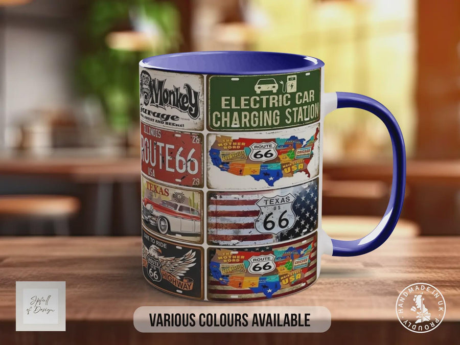 Retro Route 66 Mug | Vintage US Highway & Licence Plate Gift