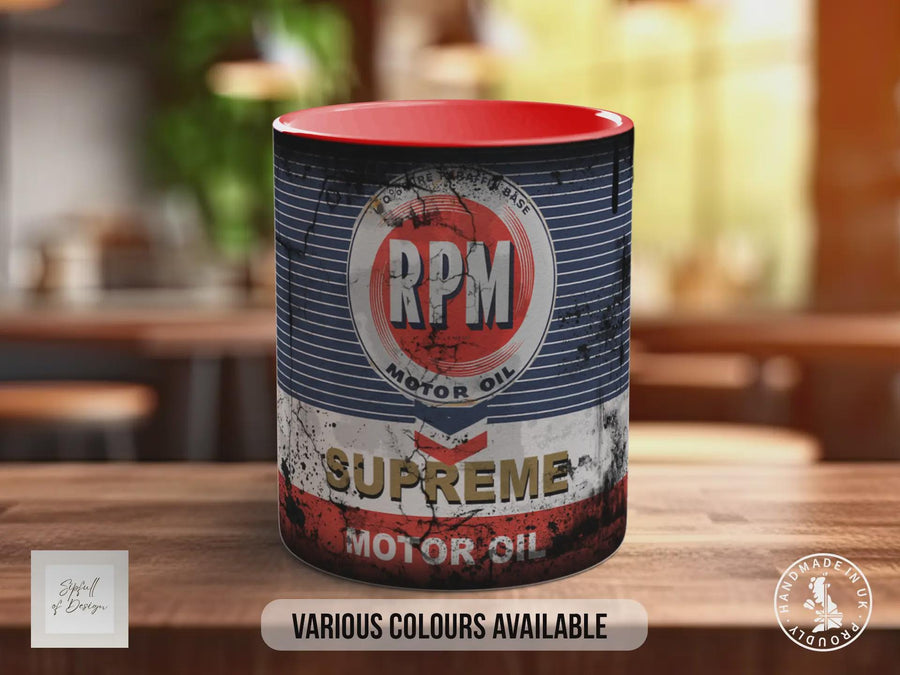 RPM Motor Oil Mug | Vintage Americana Garage Gift for Petrolheads