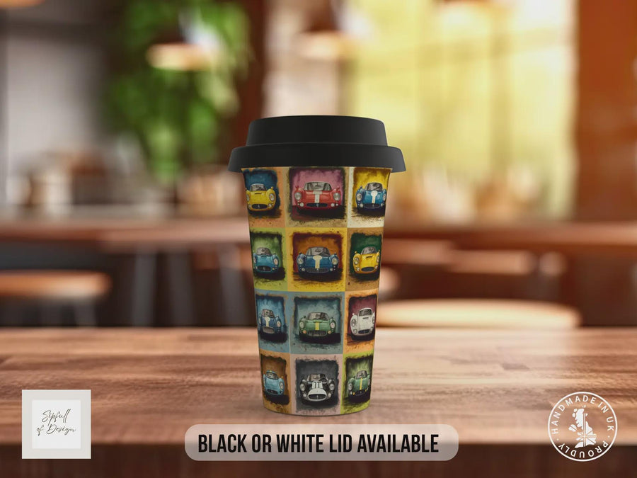 Speed Cars Travel Mug - Retro Motoring Double Insulated Coffee Cup