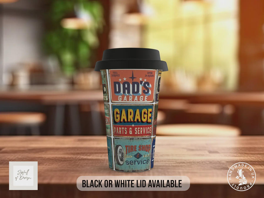 Dad Mechanic Garage Travel Mug - Retro Workshop Insulated Cup Gift