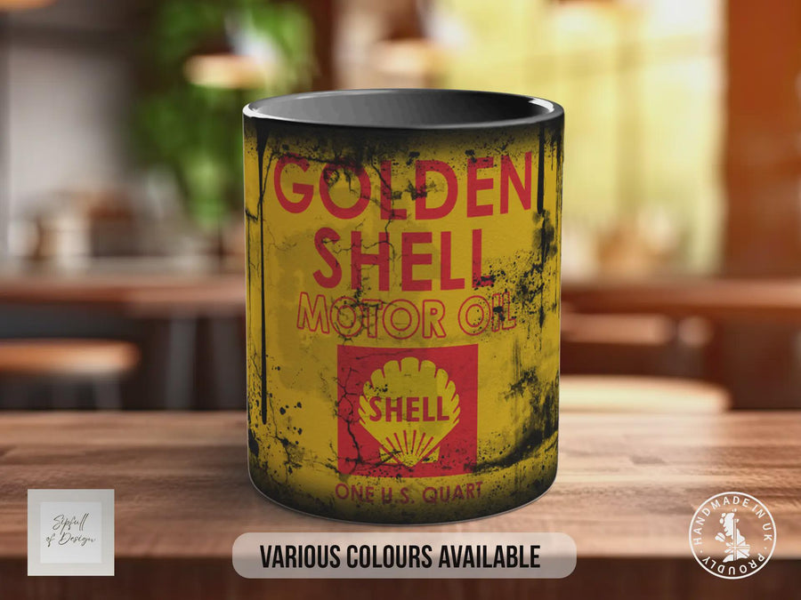 Golden Shell Motor Oil Mug - Vintage Retro Garage Car Enthusiast Gift - The Drivers HQ