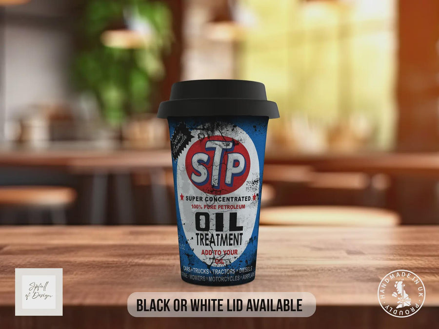 STP Oil Treatment Travel Mug - Retro Motoring Insulated Coffee Cup