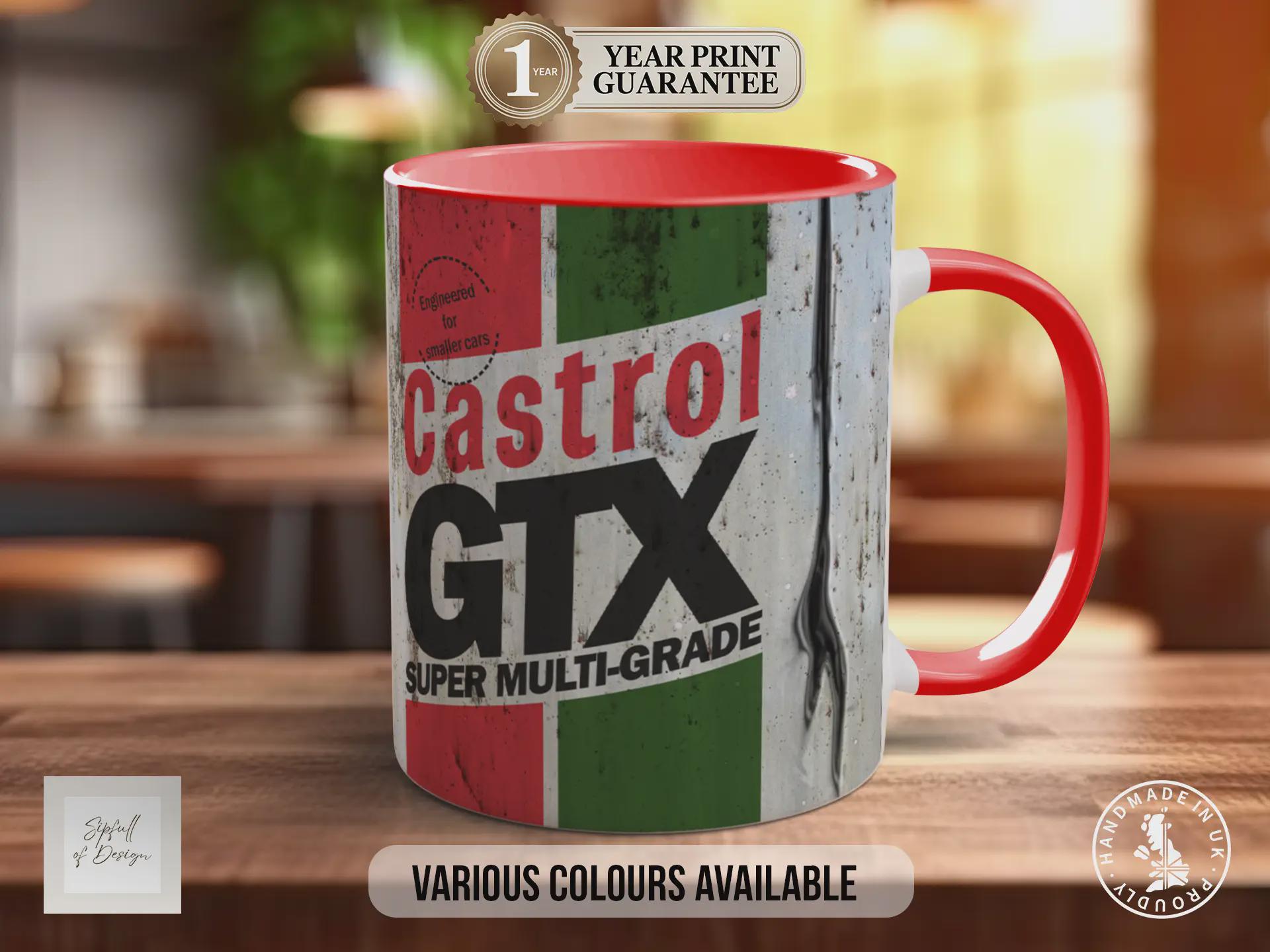 Castrol GTX Mug – Vintage Motor Oil Mug | Handmade Ceramic Retro Garage Cup