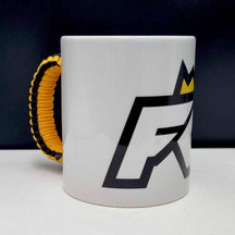 Fibreking Mug from the other side with the crown logo and braided handle on the left