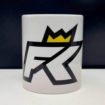 Fibreking Mug front view of the large crown logo print with the handle hidden behind