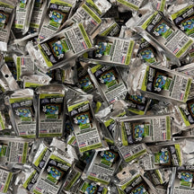 Bio-Bombs Bio-Fresh Bar Juicy Melons, a pile of many sealed foil pouches seen from above