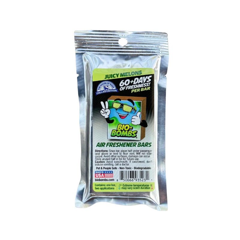 Bio-Bombs Bio-Fresh Bar Juicy Melons in its silver foil pouch with lime green label
