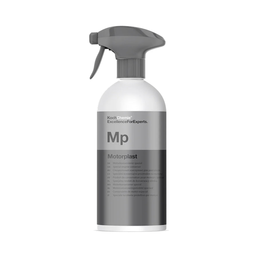 Koch Chemie MP Motorplast 500ml trigger bottle with a grey Mp label, product photo on white
