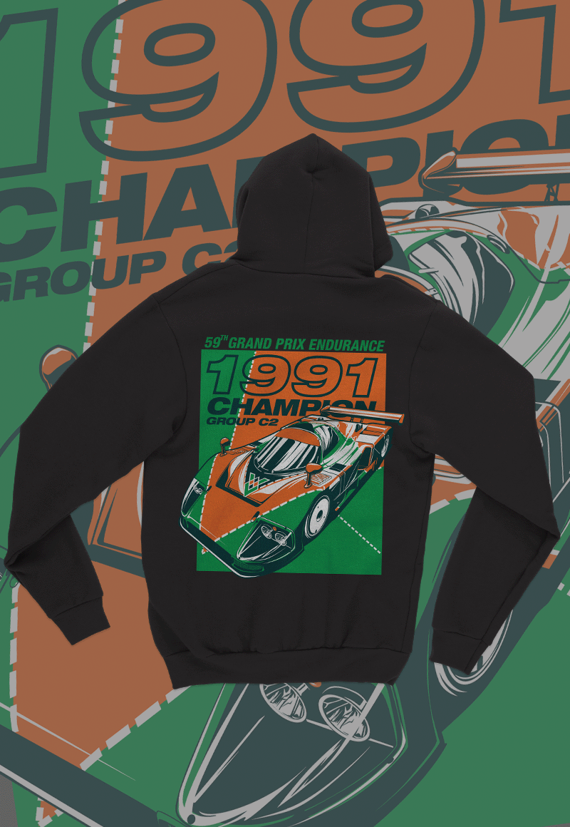 EuroStance 1991 Champions Racing Division Hoodie, back with the green and orange race car print