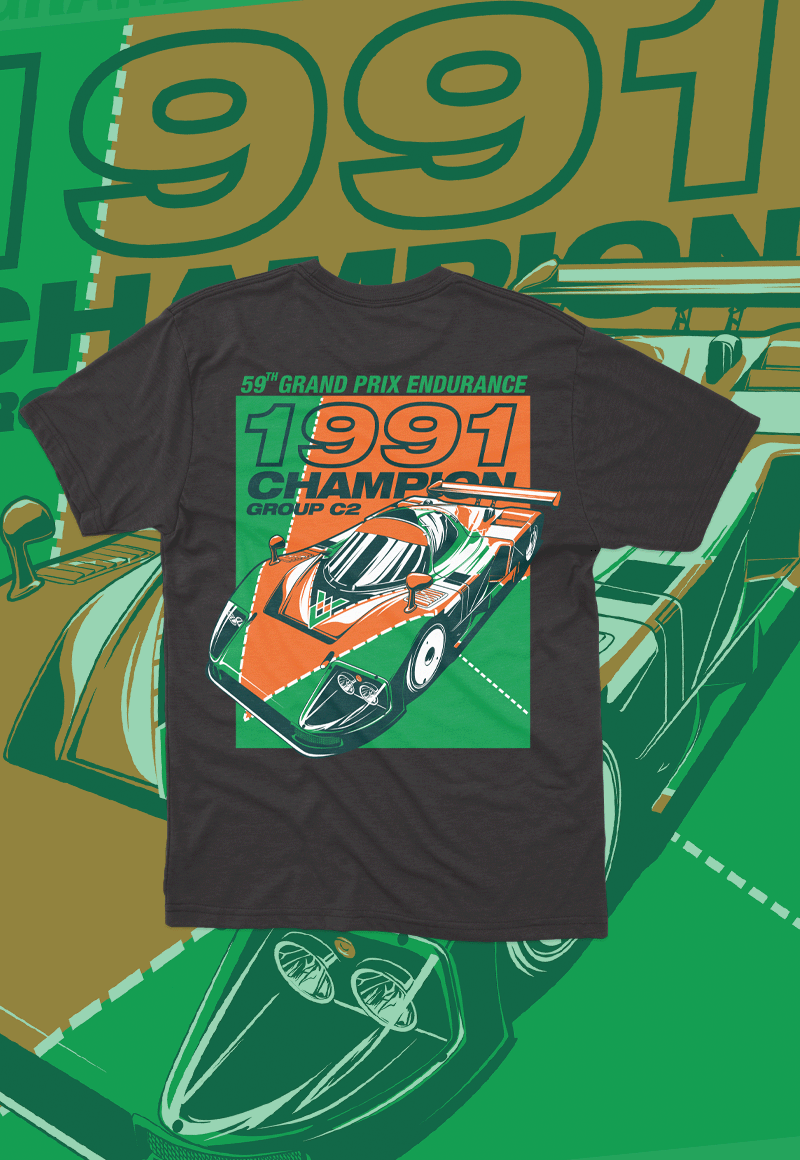 EuroStance 1991 Champions Racing Division Tee, back with the green and orange race car print