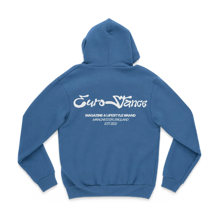 EuroStance Lifestyle Script Oversized Hoodie airforce blue, back, product photo on white