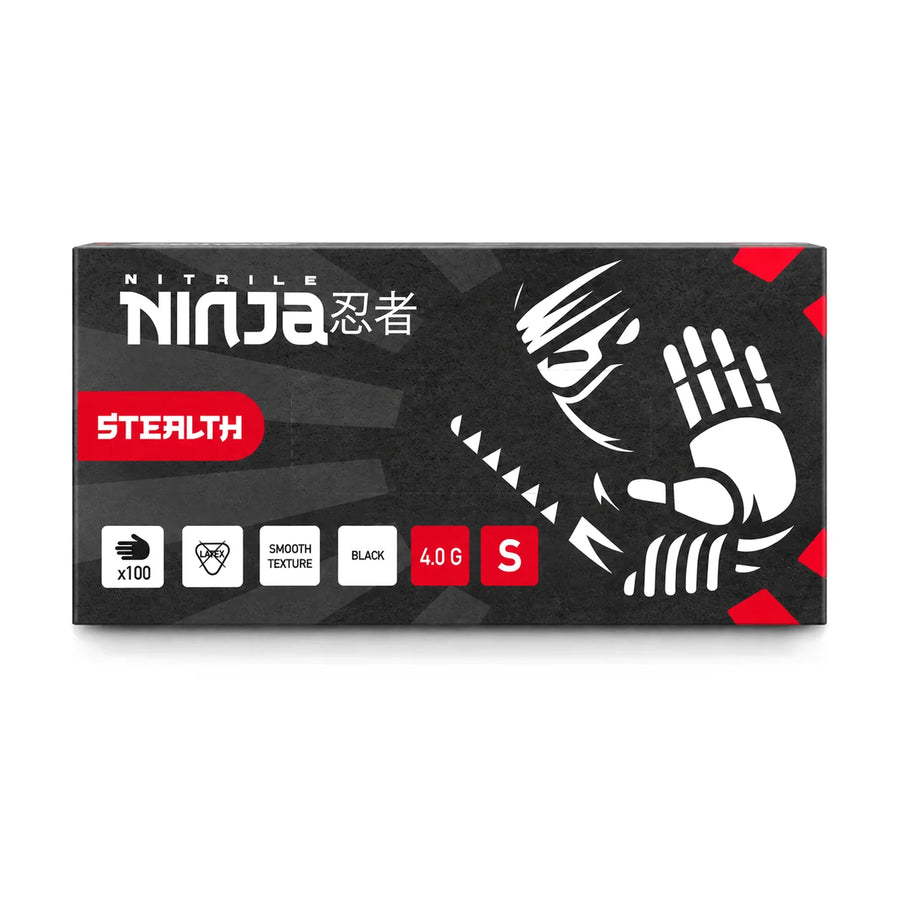 Nitrile Ninja Stealth Pro Detailing Gloves - Black, box of 100, size S, product photo on white