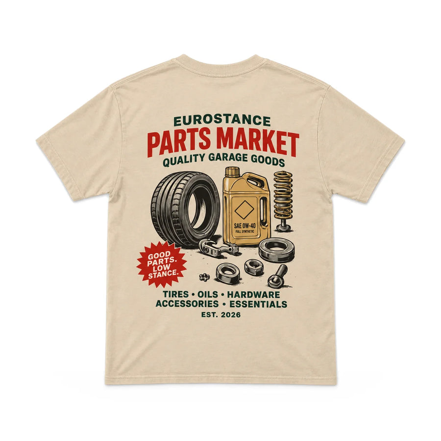 EuroStance Parts Market T-Shirt back, product photo on white