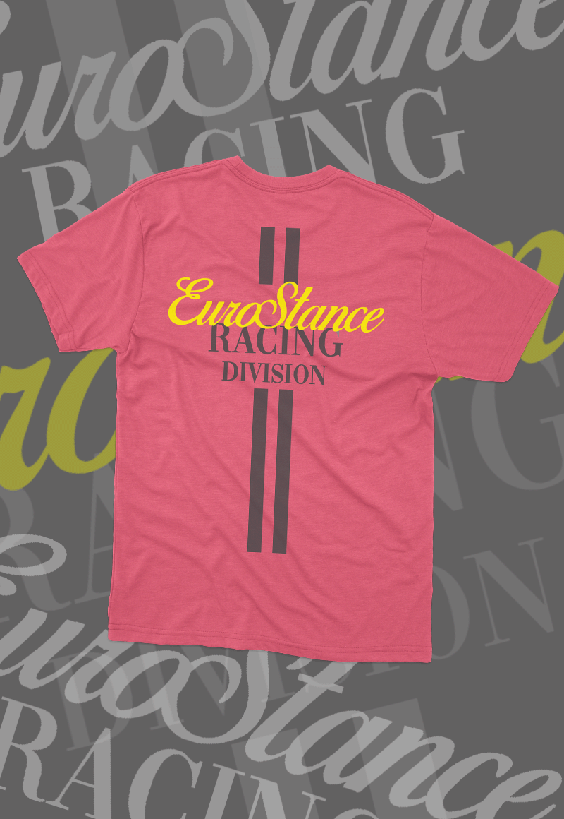 EuroStance Official Racing Division Tee flat mockup of the pink back with racing stripes