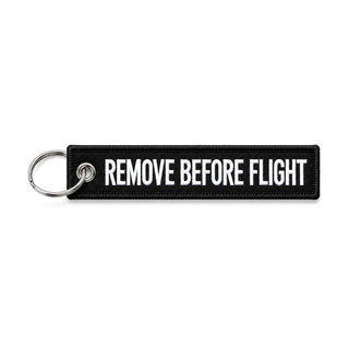 Remove Before Flight Tag / Key Chain Black, product photo on white