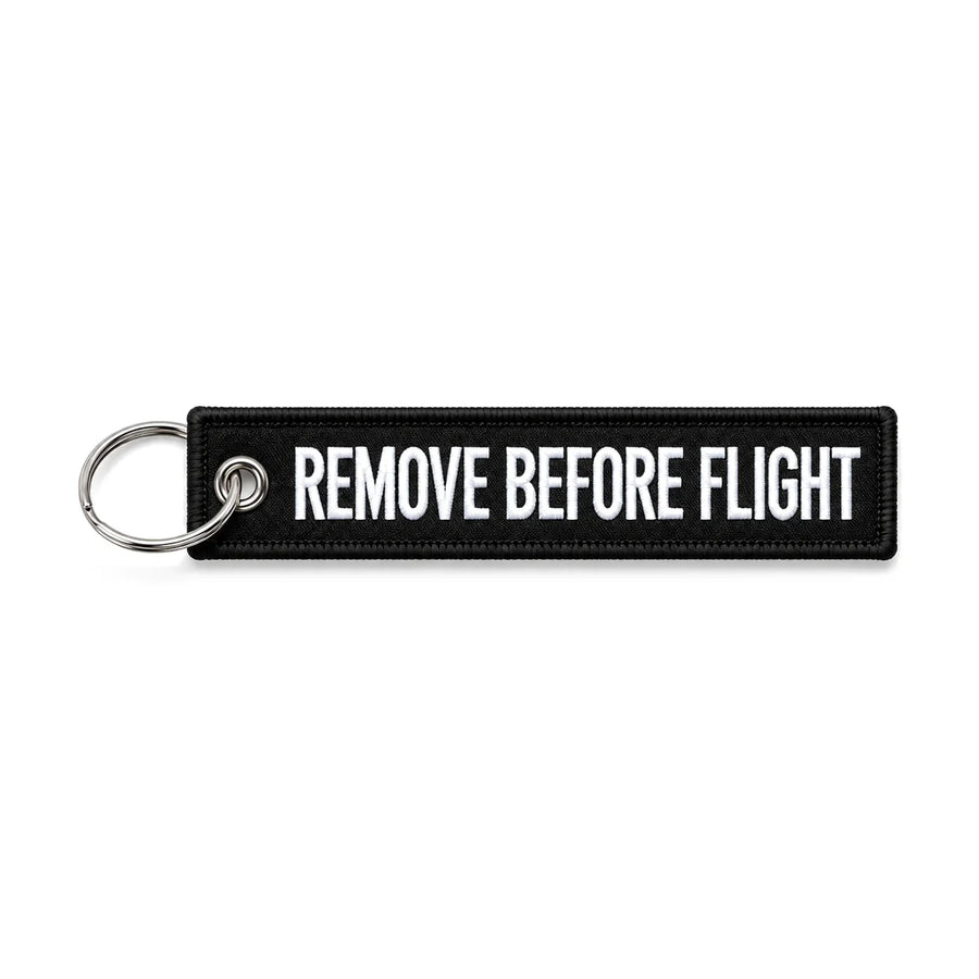 Remove Before Flight Tag / Key Chain Black, product photo on white