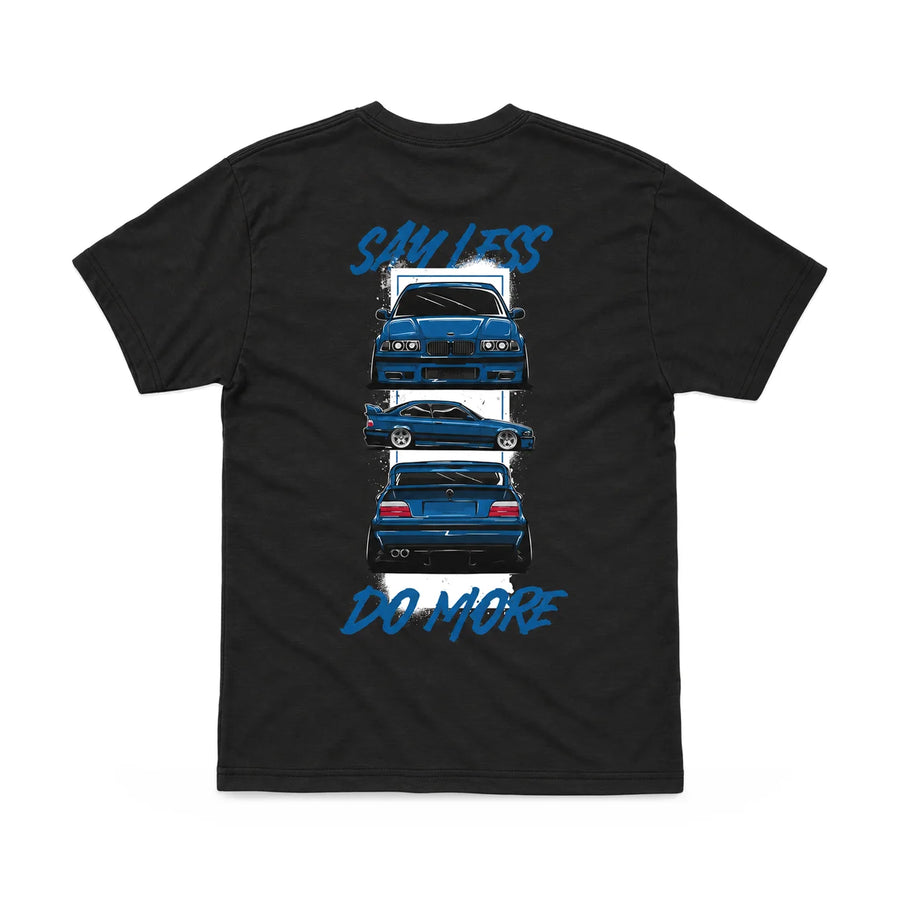EuroStance Say Less Do More BMW E36 Tee black, back, product photo on white