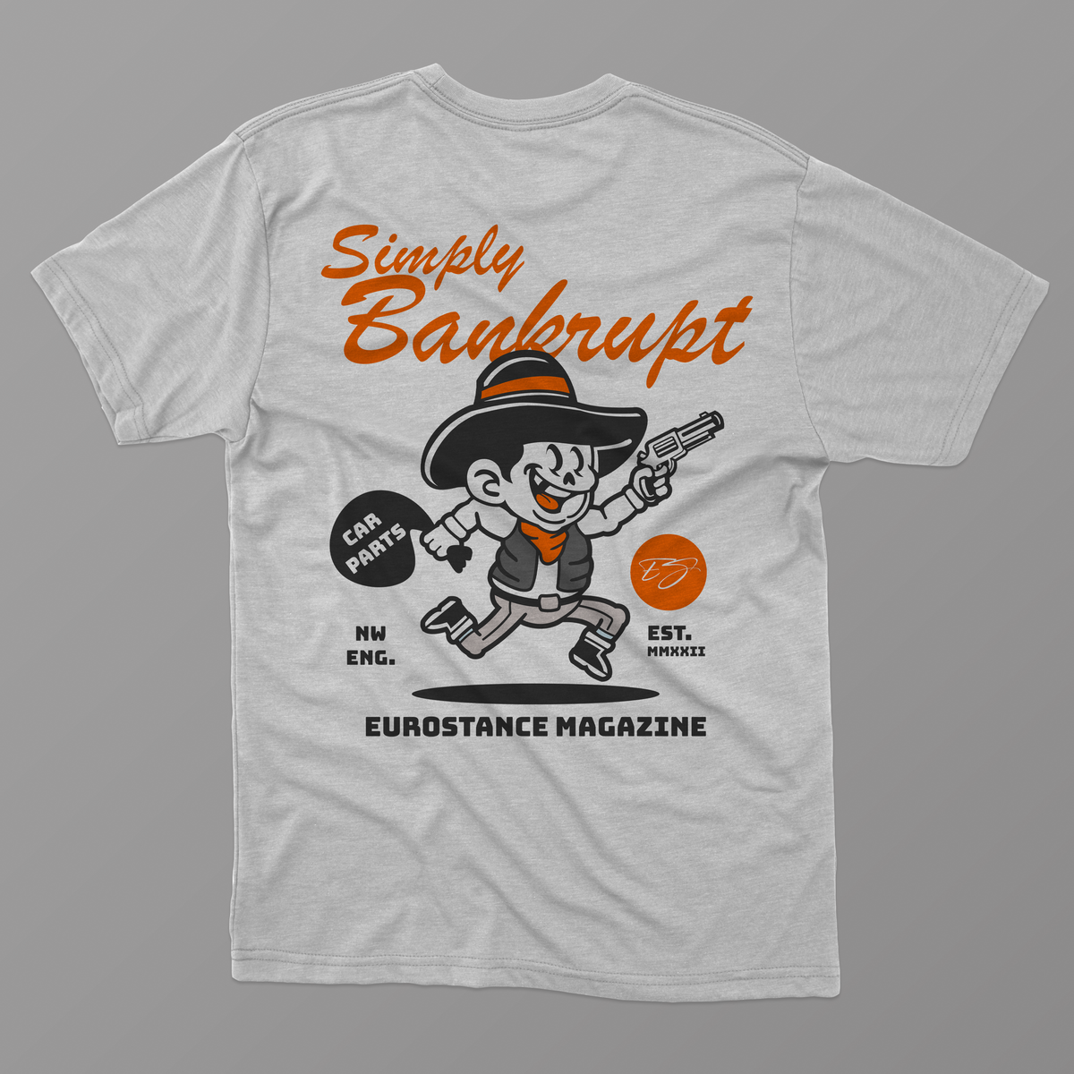 EuroStance Simply Bankrupt Tee, back of the pale tee with running cartoon cowboy print
