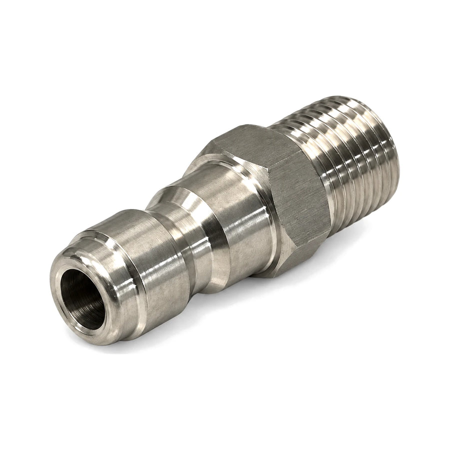 Stainless Steel Quick Release Male Foam Lance Adapter, product photo on white