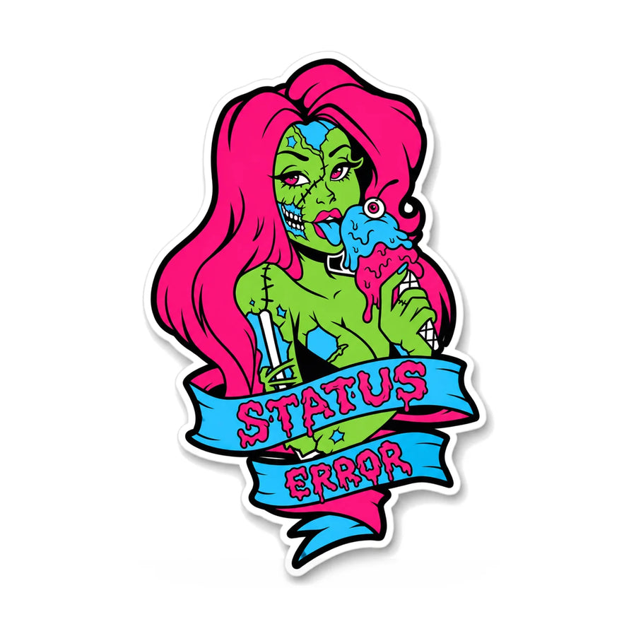 Status Error Ice Cream Girl Sticker V2 3.5 x 2in, product photo on white