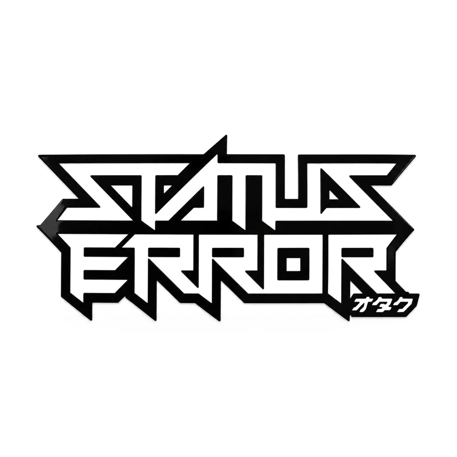 Status Error Logo Outline Sticker 7.5 x3.5" Black, product photo on white