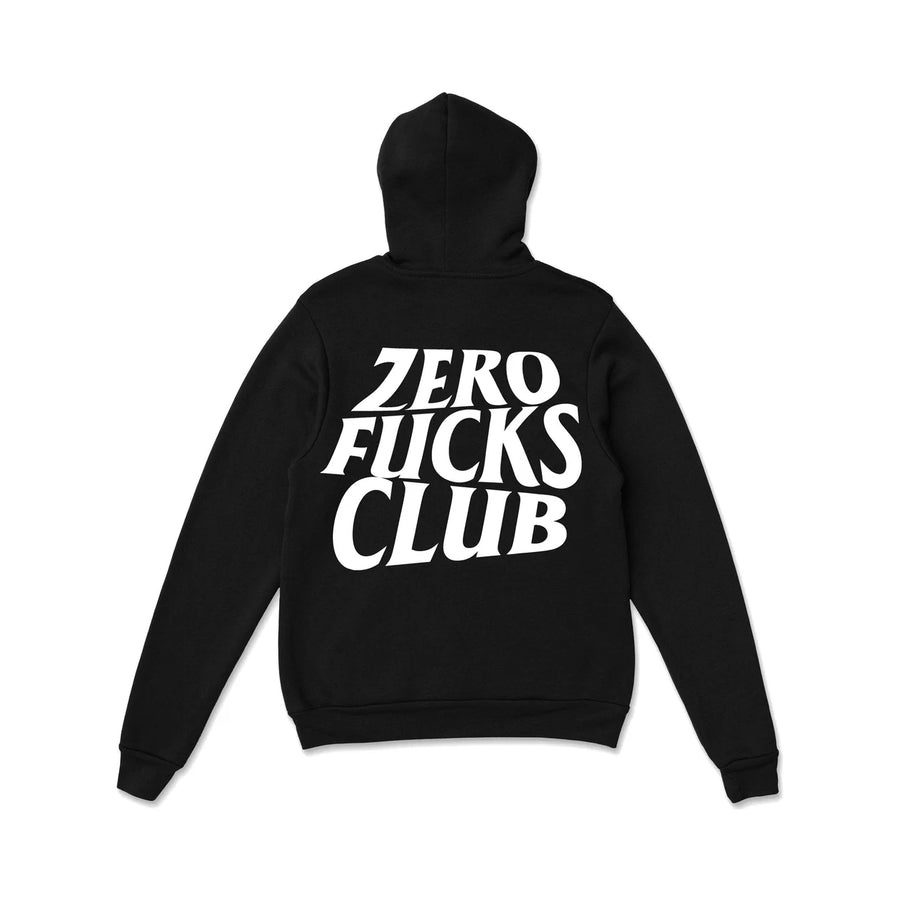 Strictly Static Zero Fucks Club Hoodie, product photo on white