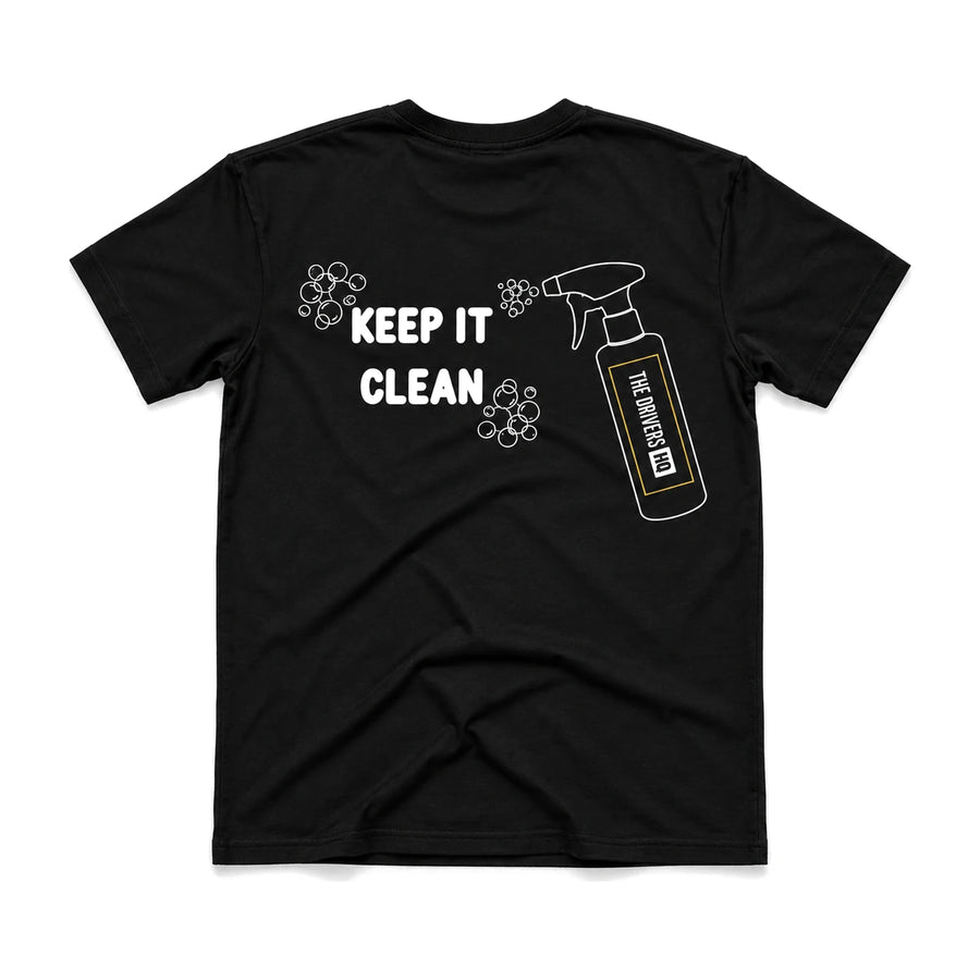 TDHQ Keep It Clean! Tee back view, product photo on white