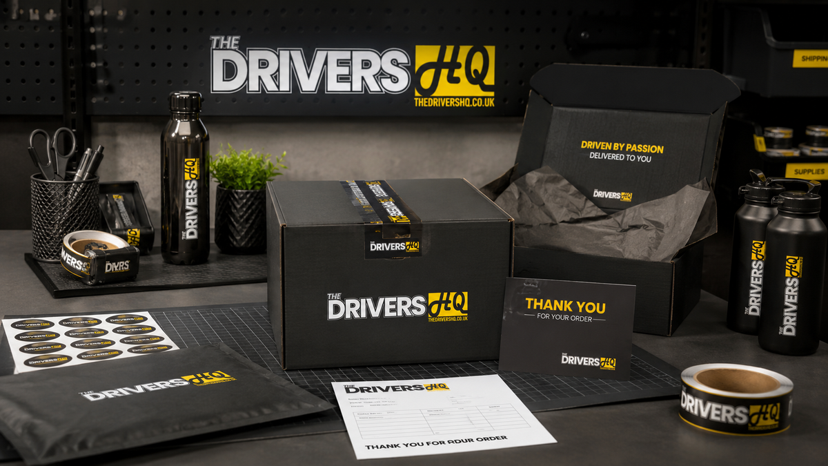 The Drivers HQ branded boxes and bottles