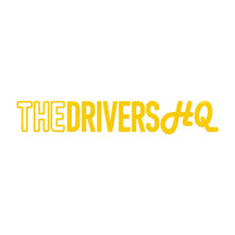 The Drivers HQ Long Outlined Logo 245mm x 40mm Yellow, product photo on white
