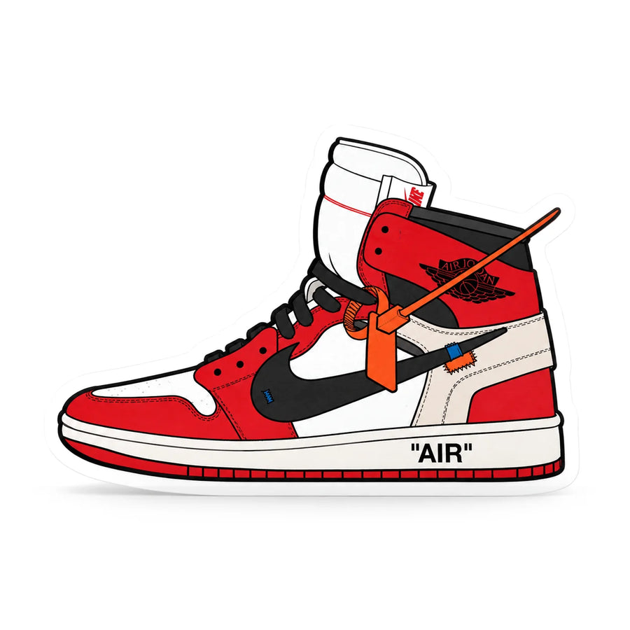 The Hyped Source Off-White AJ1 Chicago Air Freshener - Cherry Scent: front of the sneaker shaped card