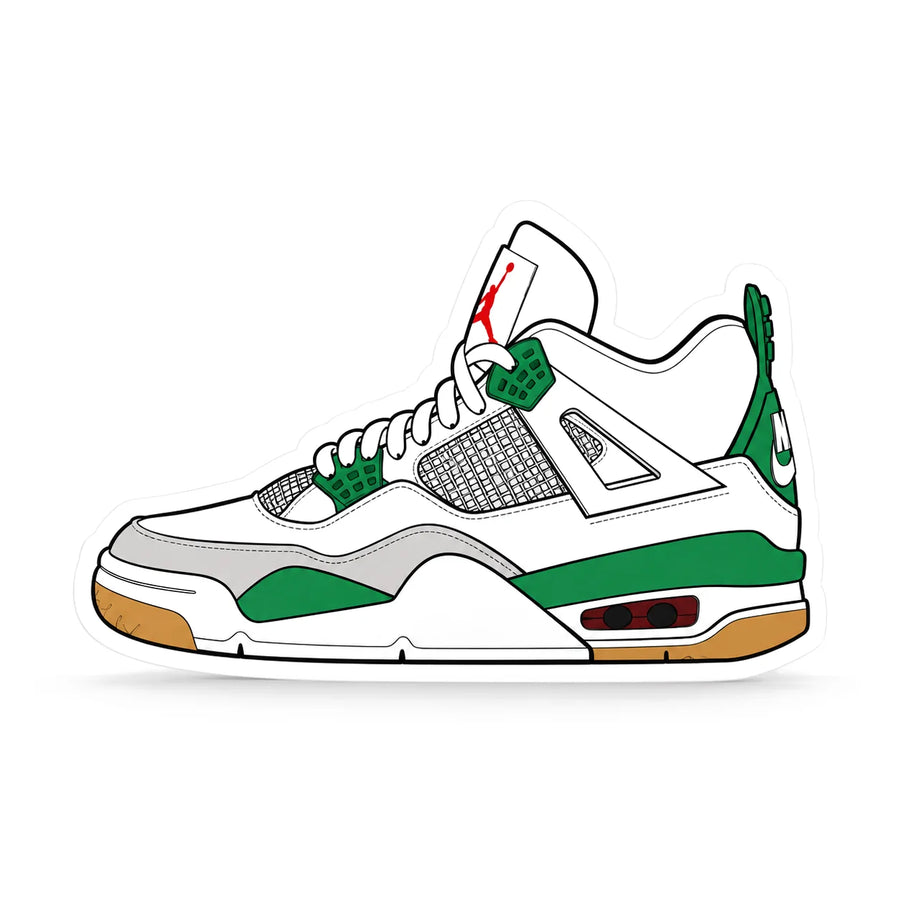 The Hyped Source SB Jordan 4 Pine Green Air Freshener - Cotton Scent: front of the sneaker shaped card