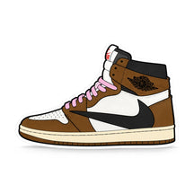 The Hyped Source Travis Scott AJ1 High Mocha Air Freshener - Forest Fruits Scent: front of the sneaker shaped card