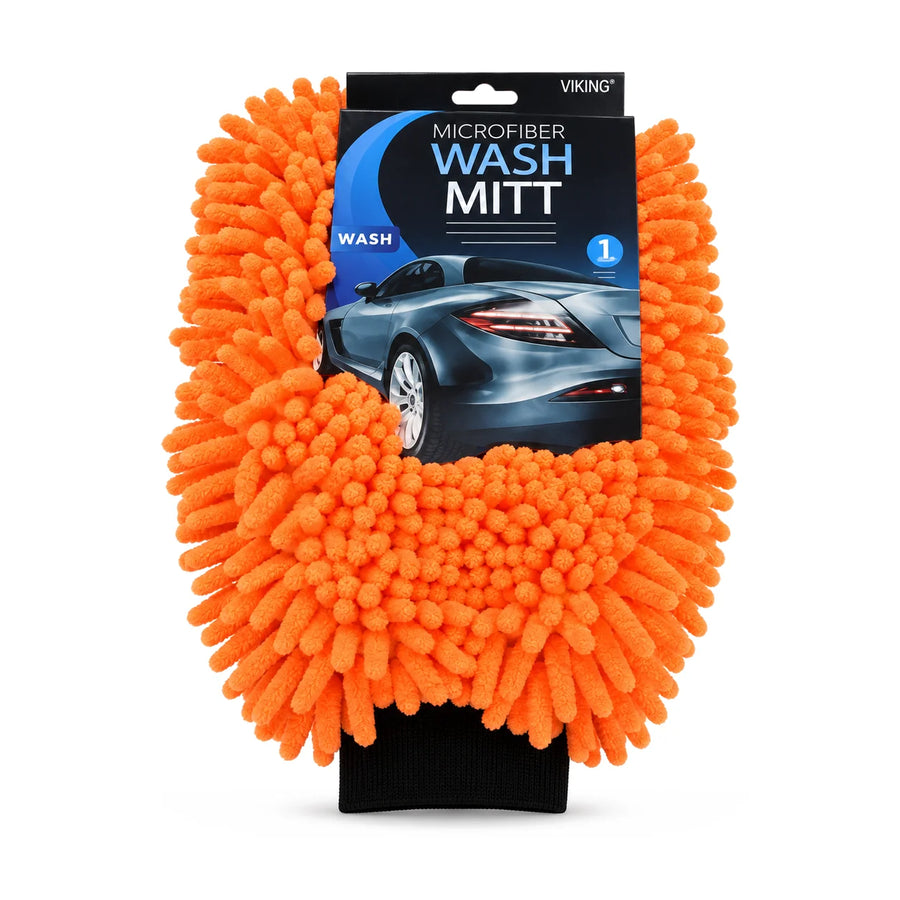 Viking Premium Chenille Microfibre Wash Mitt Orange, product photo on white