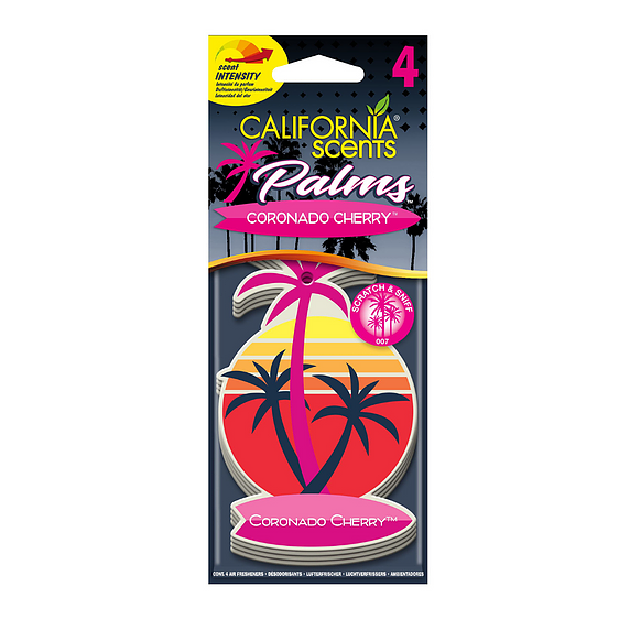 CALIFORNIA SCENTS 2D PALM CAR AIR FRESHENER - CORONADO CHERRY (4 PACK)
