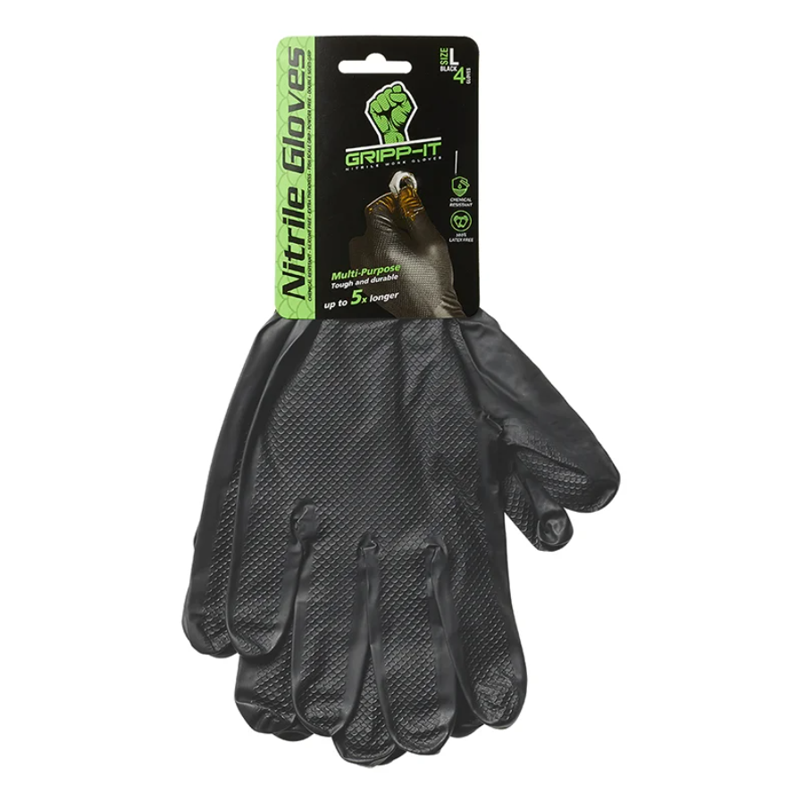 GRIPP-IT BLACK NITRILE GLOVES 4 PIECES - VARIOUS SIZES