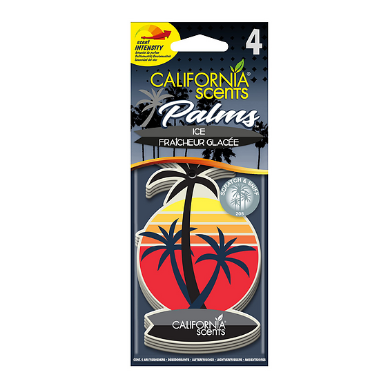 CALIFORNIA SCENTS 2D PALM CAR AIR FRESHENER - ICE (4 PACK)