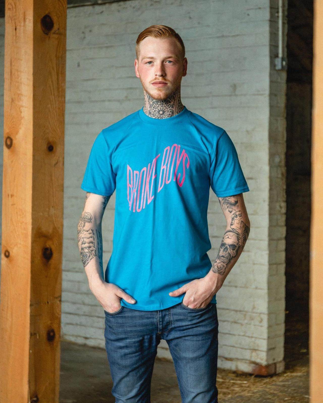 BROKE BOYS WAVE BRIGHT BLUE / PINK TEE - The Drivers HQ