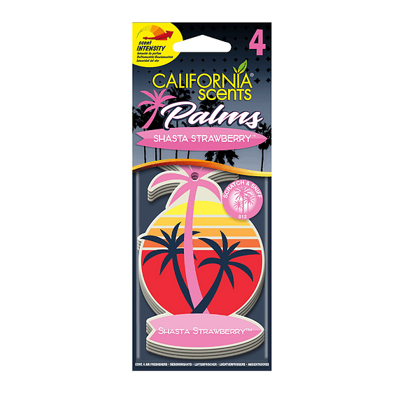 CALIFORNIA SCENTS 2D PALM CAR AIR FRESHENER - SHASTA STRAWBERRY (4 PACK) - The Drivers HQ