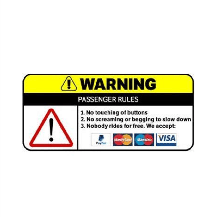 Strictly Static Passenger Rules Dash Sticker - The Drivers HQ