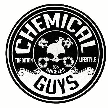 Chemical Guys Logo Bucket Sticker 5in, black and white circular skull and pistons design